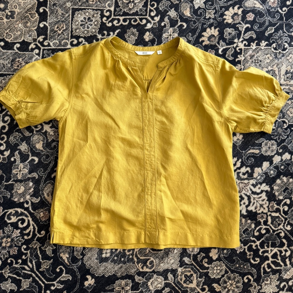 Uniqlo Linen Blend Volume Short Sleeve Shirt NWOT XS